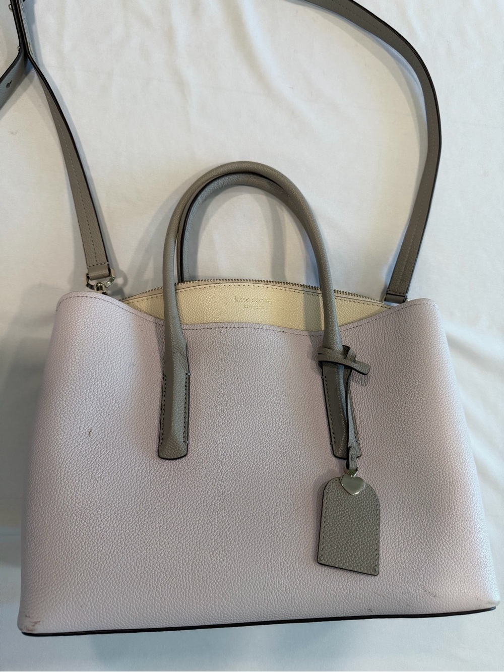 Kate Spade New York Leather Handbag Crossbody Taupe Gray